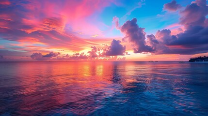 Wall Mural - mesmerizing golden sky reflecting across vibrant turquoise waters in the maldives, creating a serene