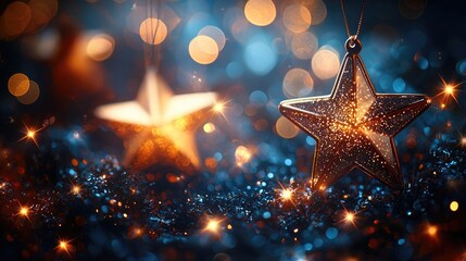 Aufkleber - Starry abstract background idea. Beautiful golden stars shining through a festive holiday atmosphere.