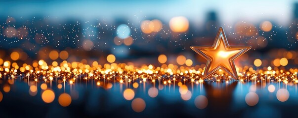 Poster - Starry abstract background idea. A sparkling star and bokeh lights create a festive and enchanting atmosphere.
