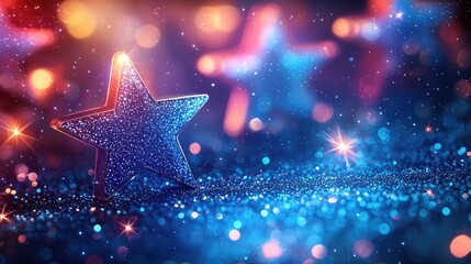 Poster - Starry abstract background idea. Colorful sparkling stars with a dreamy bokeh background for festive designs.