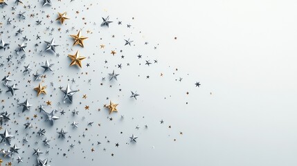Poster - A minimalistic white background with a gradient of silver and gold stars arranged in a diagonal pattern.