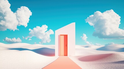 Poster - a road leading to a remote desert outpost, with a lone building standing against the vast expanse of