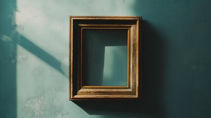 Poster - A minimalist wooden frame placed on a seamless gray background with soft lighting, offering clean and professional copy space.