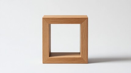 Poster - A minimalist wooden frame placed on a seamless gray background with soft lighting, offering clean and professional copy space.