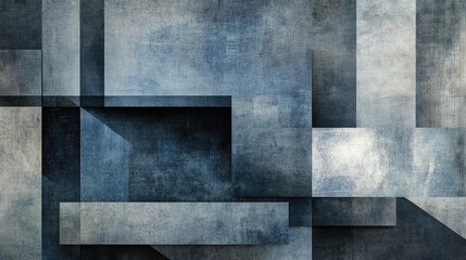 Poster - A modern abstract background featuring overlapping transparent shapes in soft blue and gray tones.