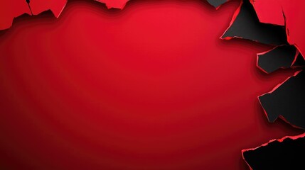 Poster - Torn abstract background concept. A vibrant red background with a textured black edge, perfect for graphic design projects.