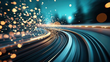 Poster - A vibrant abstract background with streaks of light, swirling patterns, and glowing particles, evoking a sense of speed and energy.