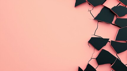 Aufkleber - Torn abstract background concept. Cracked black surface on a pink background, representing fragility and imperfection.