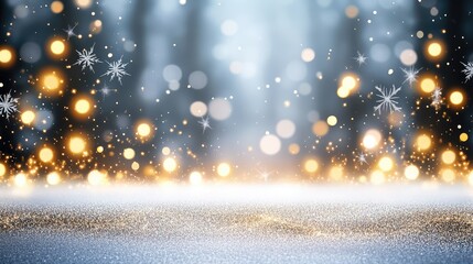 Poster - a sparkling gold and silver gradient background with scattered glitter and bokeh lights, creating a 