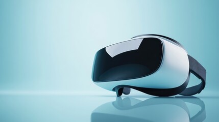 Poster - A VR headset placed on a smooth, gradient blue background with subtle reflections. Modern and minimalistic composition with copy space.