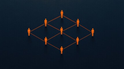 Aufkleber - Orange figures connecting, representing networking and teamwork on dark background