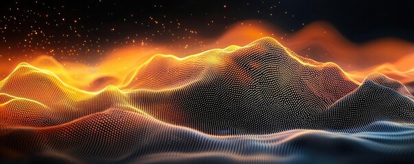 Poster - Noise abstract background idea. Abstract digital landscape with vibrant colors and flowing shapes in dynamic patterns.
