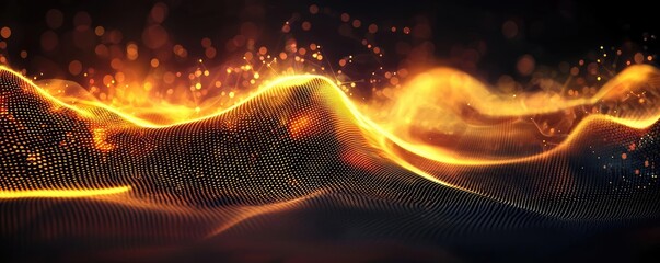 Poster - Noise abstract background idea. Abstract waves of golden light glowing in the darkness, creating a mesmerizing effect.