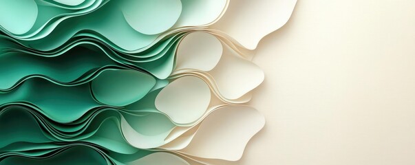 Poster - Torn abstract background concept. Vibrant layered paper design showcasing a gradient of green and cream colors.