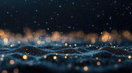 Poster - Starry abstract background idea. Abstract close-up of shimmering waves with sparkling lights in a dark background.