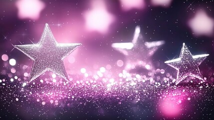Poster - Starry abstract background idea. Glittering stars with a dreamy pink background create a magical atmosphere.