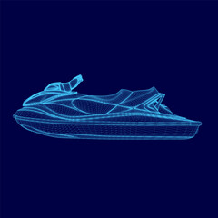 Poster - Blue jet ski is shown in a stylized way. The jet ski is shown in a blue color and has a stripe. The jet ski is shown in a stylized way, which gives it a unique and artistic appearance