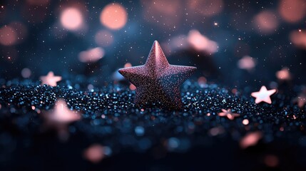 Poster - Starry abstract background idea. A sparkling star shines amid a dreamy background of shimmering lights and colors.