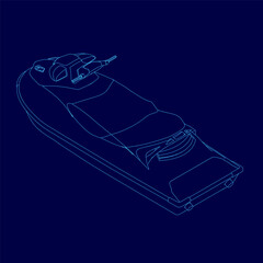 Poster - Blue jet ski is shown in a blue background. The jet ski is a small, compact model with a blue design. Isometric view