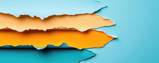 Poster - Torn abstract background concept. Vibrant paper layers in orange and blue create dynamic abstract background textures.