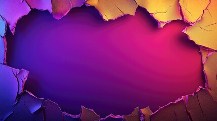 Poster - Torn abstract background concept. Vibrant, cracked wall background with blended purple and orange hues for creative designs.