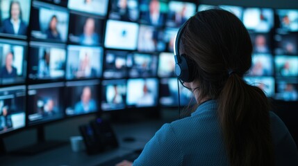 Aufkleber - Security operator monitoring multiple screens in control room