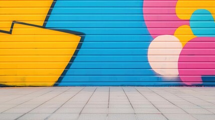 Poster - Graffiti abstract background concept. Vibrant mural on a wall featuring colorful geometric shapes and patterns.