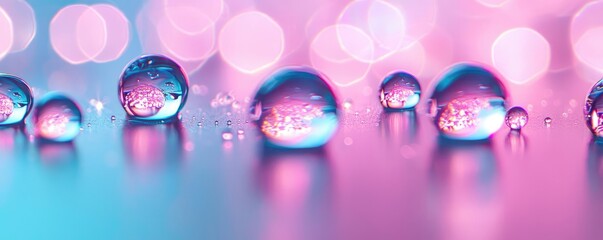 Poster - Droplets abstract background idea. Colorful water droplets on a smooth surface create an abstract and vibrant background.