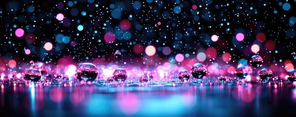 Aufkleber - Droplets abstract background idea. Colorful bokeh lights create a dreamy atmosphere with beads reflecting vibrant hues.