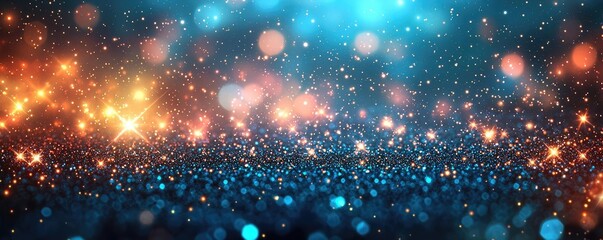 Poster - Starry abstract background idea. Vibrant bokeh lights in blue and orange creating a magical, dreamy atmosphere.