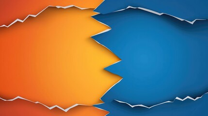 Poster - Torn abstract background concept. Vibrant torn paper design with orange and blue colors for creative projects.
