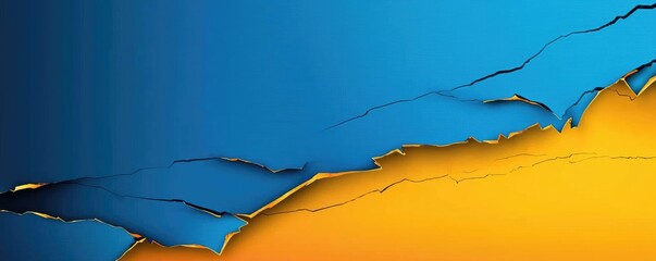 Poster - Torn abstract background concept. Vibrant abstract background with layered textures in blue and orange hues.