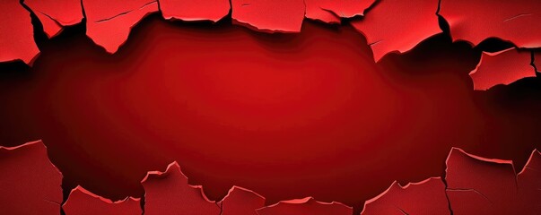 Poster - Torn abstract background concept. A vibrant, cracked red wall texture ideal for backgrounds and design projects.