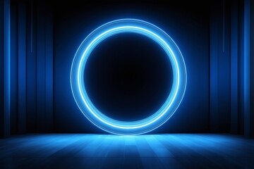Wall Mural - a close up of a blue neon ring in a dark room