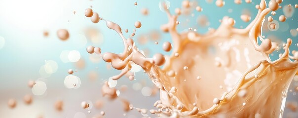 Poster - Droplets abstract background idea. Dynamic splash of liquid in a bright, colorful background, capturing movement and energy.