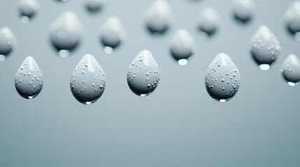 Poster - Droplets abstract background idea. Close-up of water droplets showcasing beautiful textures and reflections on a grey backdrop.