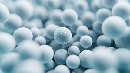 Poster - Droplets abstract background idea. Abstract representation of microscopic spheres in a blue environment, symbolizing scientific concepts.