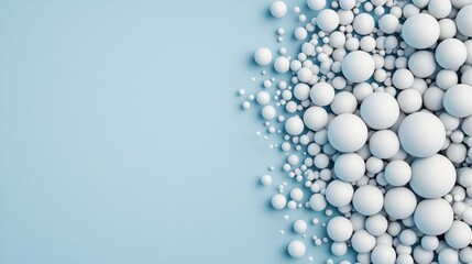 Poster - Droplets abstract background idea. A composition of white spheres in various sizes on a light blue background.