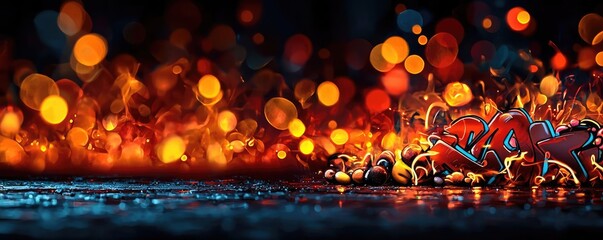 Poster - Graffiti abstract background concept. Vibrant bokeh lights create a stunning backdrop for urban art and creativity.