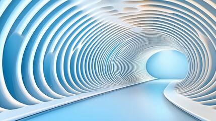 Poster - Futuristic Abstract Tunnel with Curved Lines in Soft Blue Lighting and Design