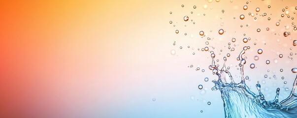 Poster - Droplets abstract background idea. A vibrant splash of water against a colorful gradient background.