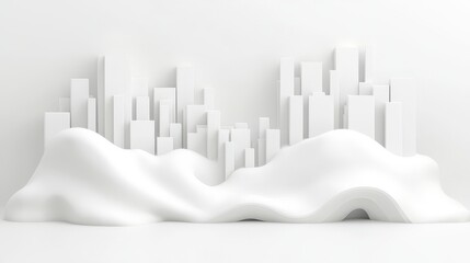 Poster - Abstract White Sculpture Representing Cityscape with Fluid Waves in Minimalist Style