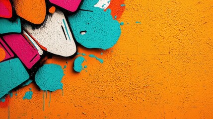 Poster - Graffiti abstract background concept. Vibrant graffiti art on a textured orange wall, showcasing creativity and urban culture.