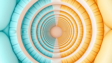 Poster - Abstract Spiral Tunnel Design with Soft Blue and Orange Shades in 3D Perspective