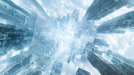 Poster - Futuristic Digital Cityscape with Financial Business Concept Elements