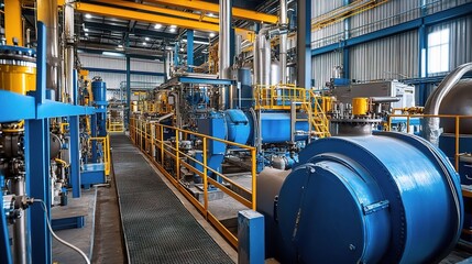 Poster - Industrial Zone Featuring Large Machines and Pipelines for Oil Processing