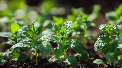 Peppermint plants growing outside