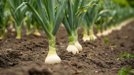 Leek plants growing outside