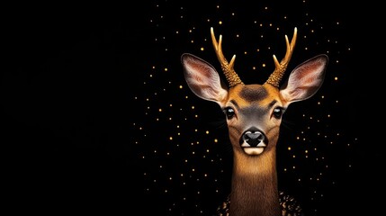 Wall Mural - Graceful Deer Staring at Camera on Dark Background