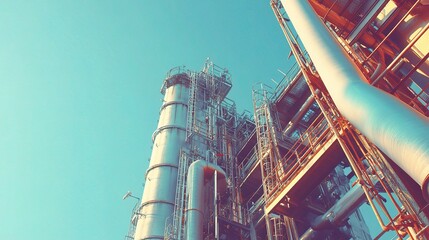 Sticker - Industrial Oil Refinery with Extensive Piping Under Clear Sky